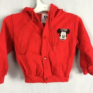 Disney Wear Sweatshirt Boys 18 mos Vintage Red Mickey Mouse‎ Snap Up Hooded